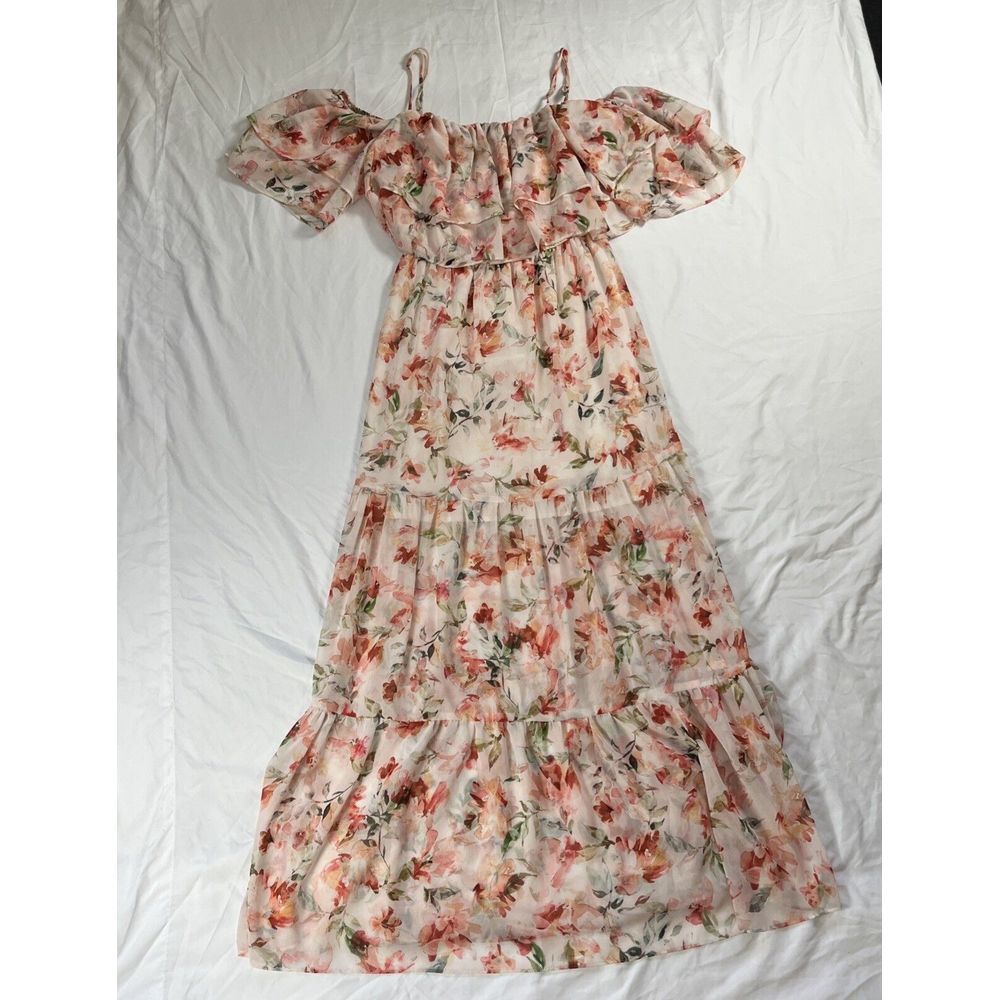 Revolve RSVP BB Dakota‎ Floral Ruffle Off the Shoulder Tae Maxi Dress Size Small